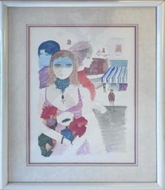Flower Shopping, Modern Watercolor and Ink by Charles Levier