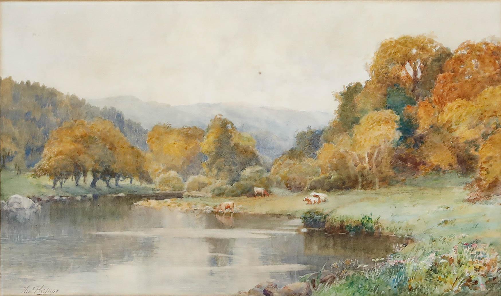 Thomas Phillips (1886-1913) - Acquerello della fine del XIX secolo, Una piscina tranquilla in vendita 1