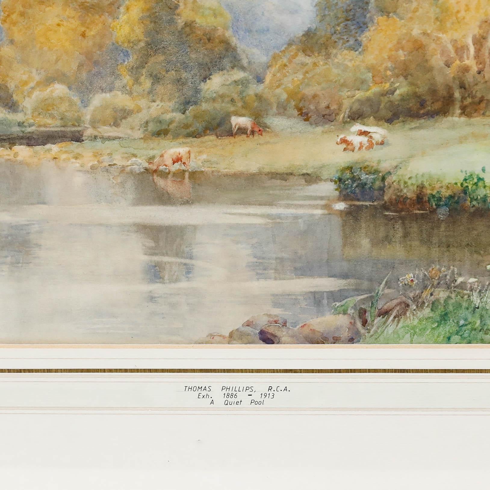 Thomas Phillips (1886-1913) - Acquerello della fine del XIX secolo, Una piscina tranquilla in vendita 3