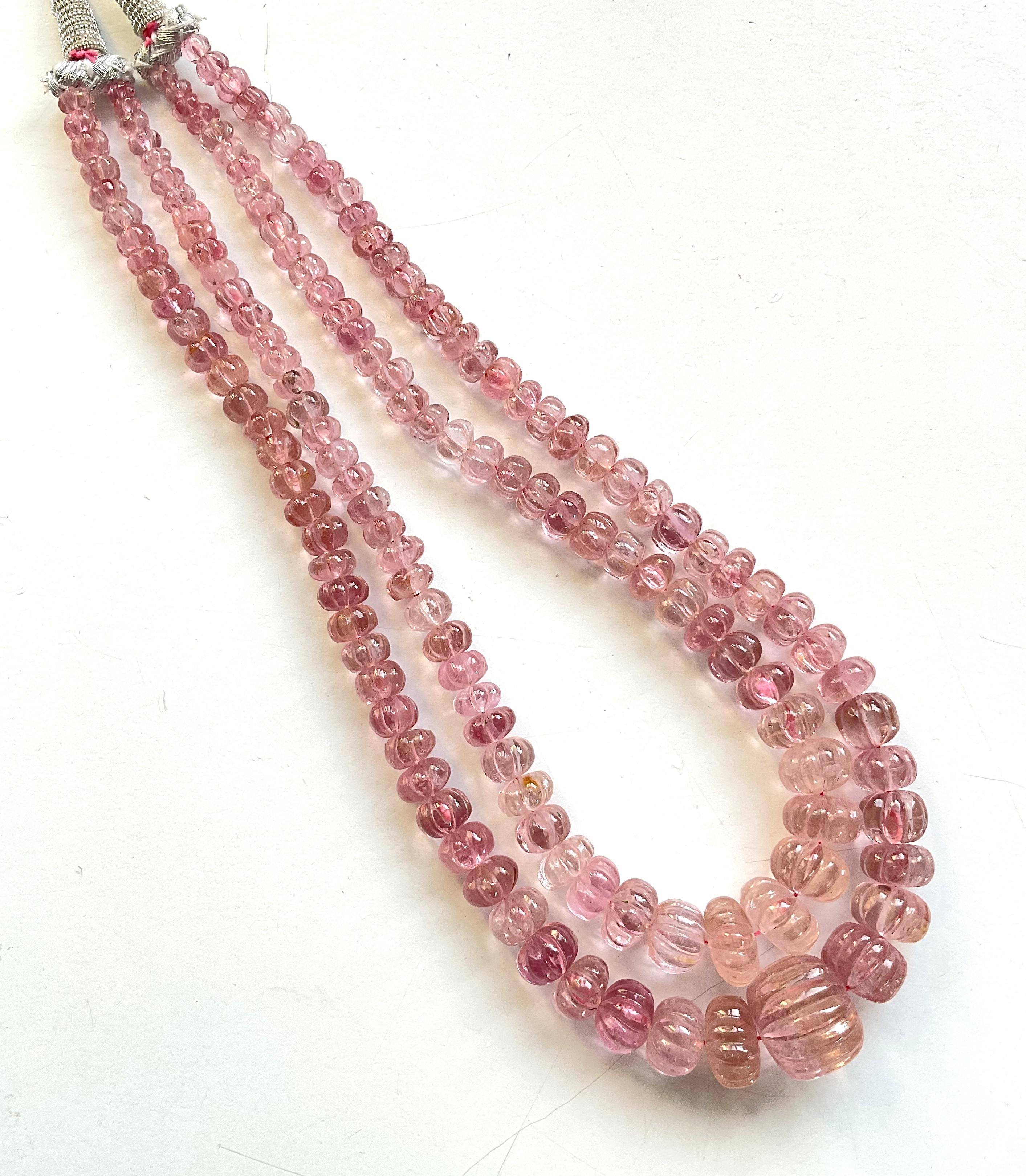 396.95 Carats pink Tourmaline carved melon beads necklace Jewelry Natural Gem

Gemstone - Tourmaline
Weight -  396.95 Carats
Strand - 2
Size - 5 To 16 MM
Shape - melon beads

