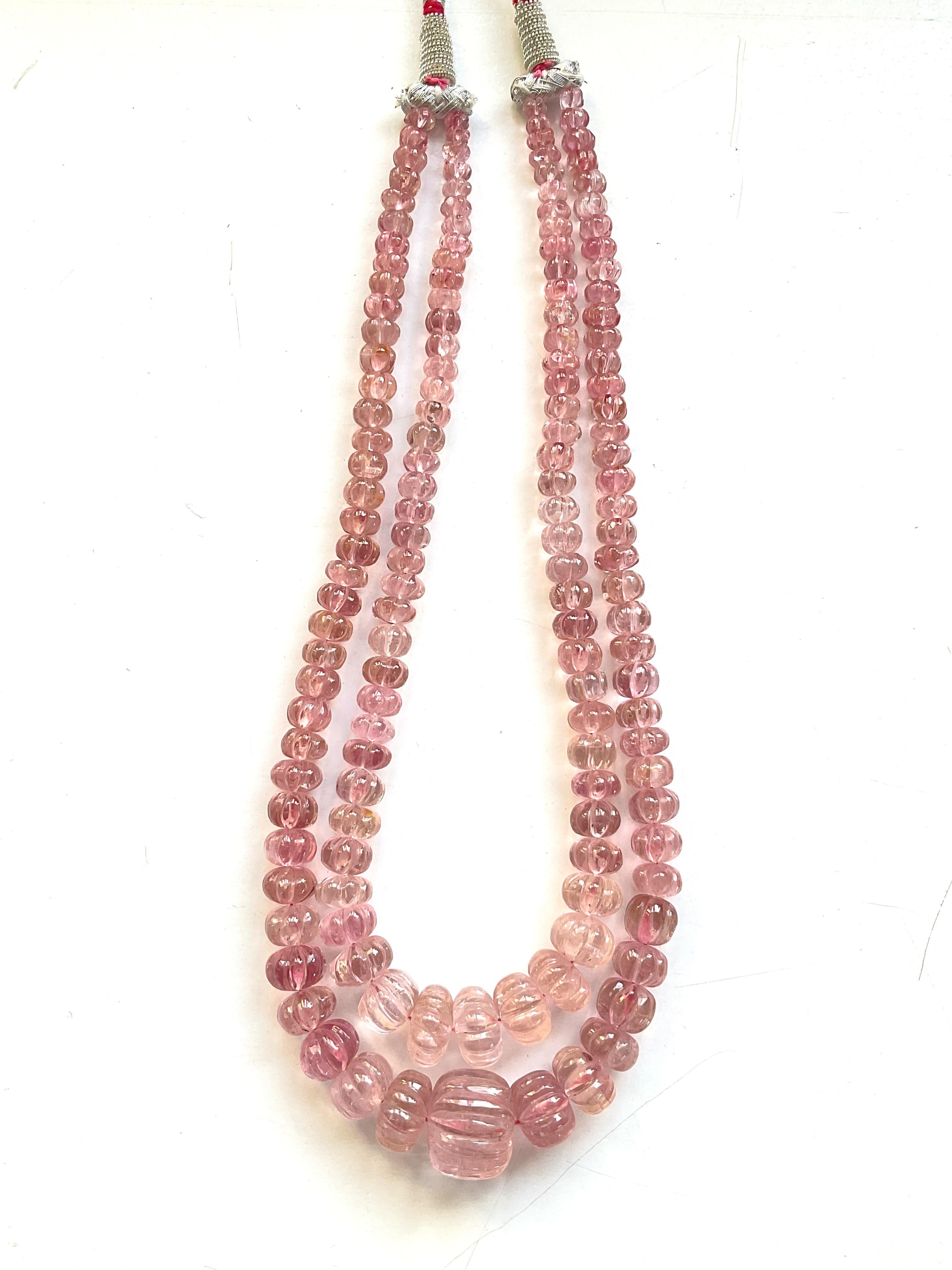 396.95 Carats pink Tourmaline carved melon beads necklace Jewelry Natural Gem For Sale 1