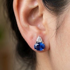 3.96Ct Oval Kyanite Diamond Crowned Dainty 18K White Gold Stud Earrings