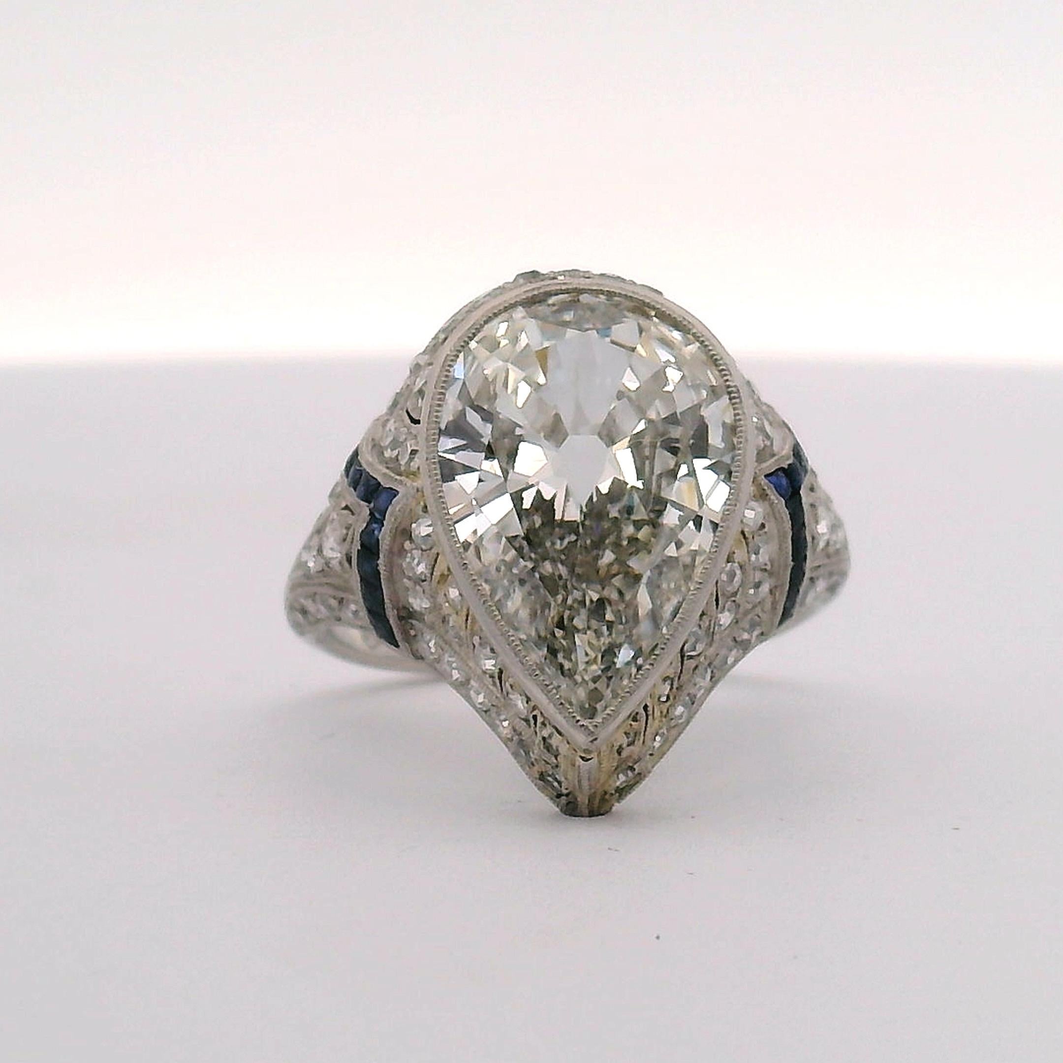 3,96ct. Bague de fiançailles ancienne avec diamant en forme de poire en vente 6