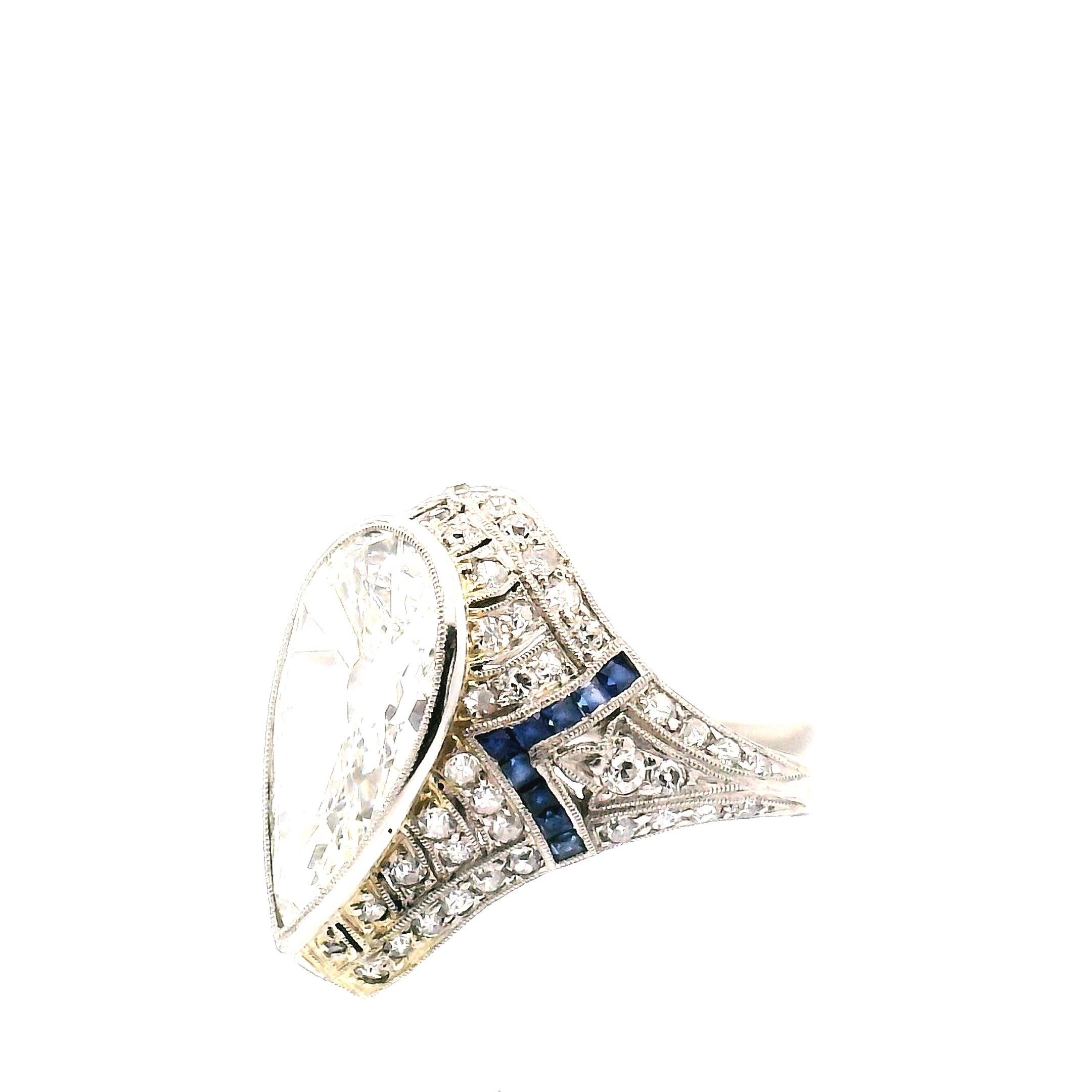 3,96ct. Bague de fiançailles ancienne avec diamant en forme de poire Bon état - En vente à Sausalito, CA