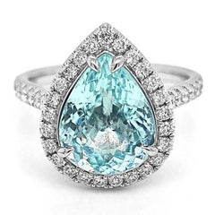 3.96ct Vivid Neon Blue-Green Natural Paraiba Tourmaline RING 18K Gold