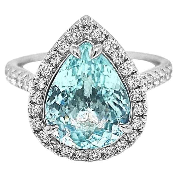 Anillo de turmalina Paraíba natural de color azul-verde neón intenso, de 3,96 ct, en oro de 18 quilates