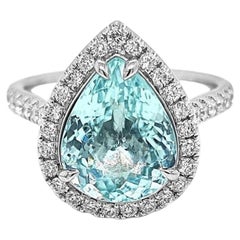 3.96ct Vivid Neon Blue-Green Natural Paraiba Tourmaline RING 18K Gold