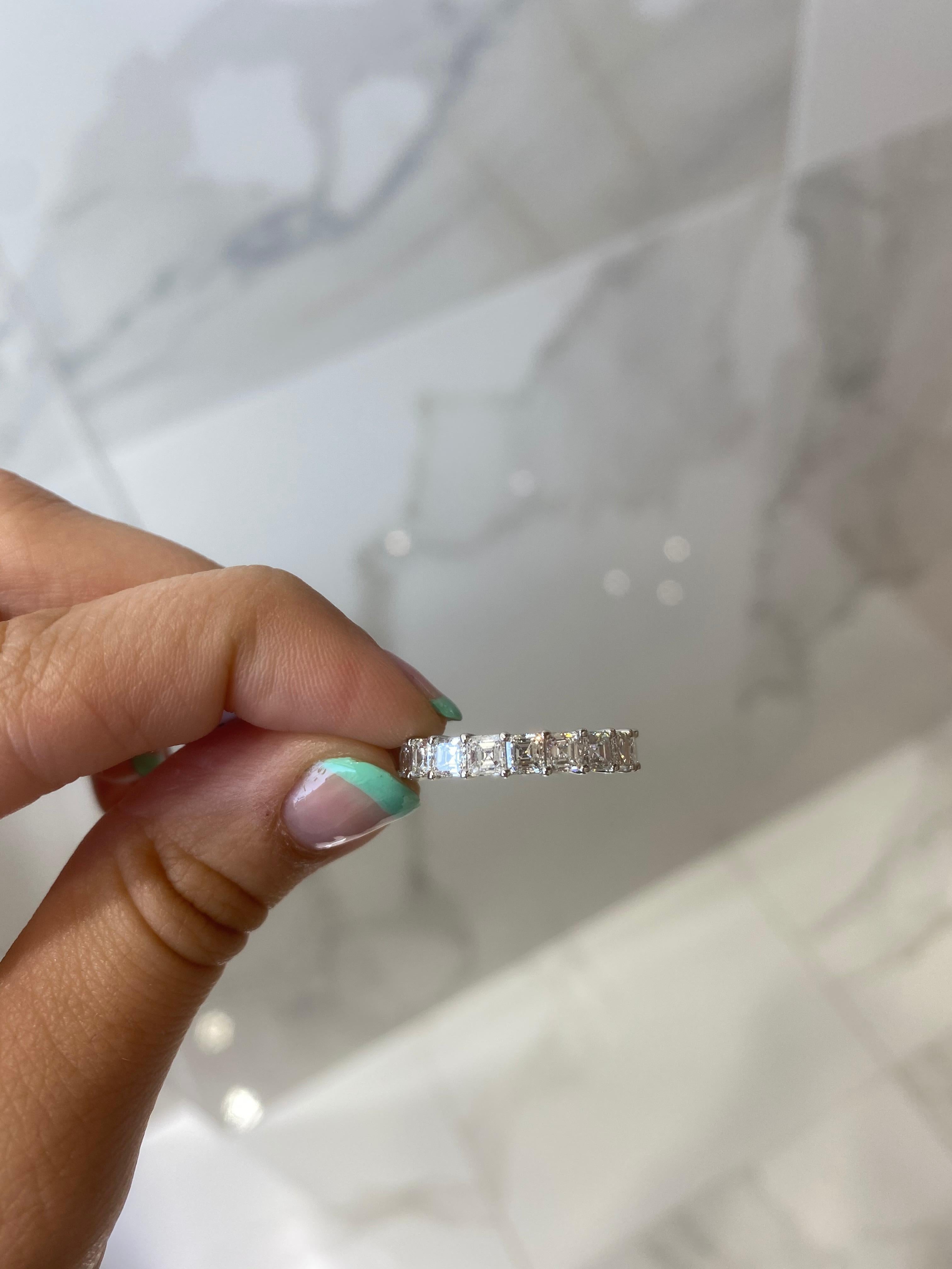 Anillo de eternidad de platino con diamantes talla Asscher de 3,96 ctw en Nuevo estado para la venta en Houston, TX