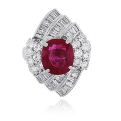 3.97ctw Cushion Cut Ruby Diamond Platinum Cocktail Ring