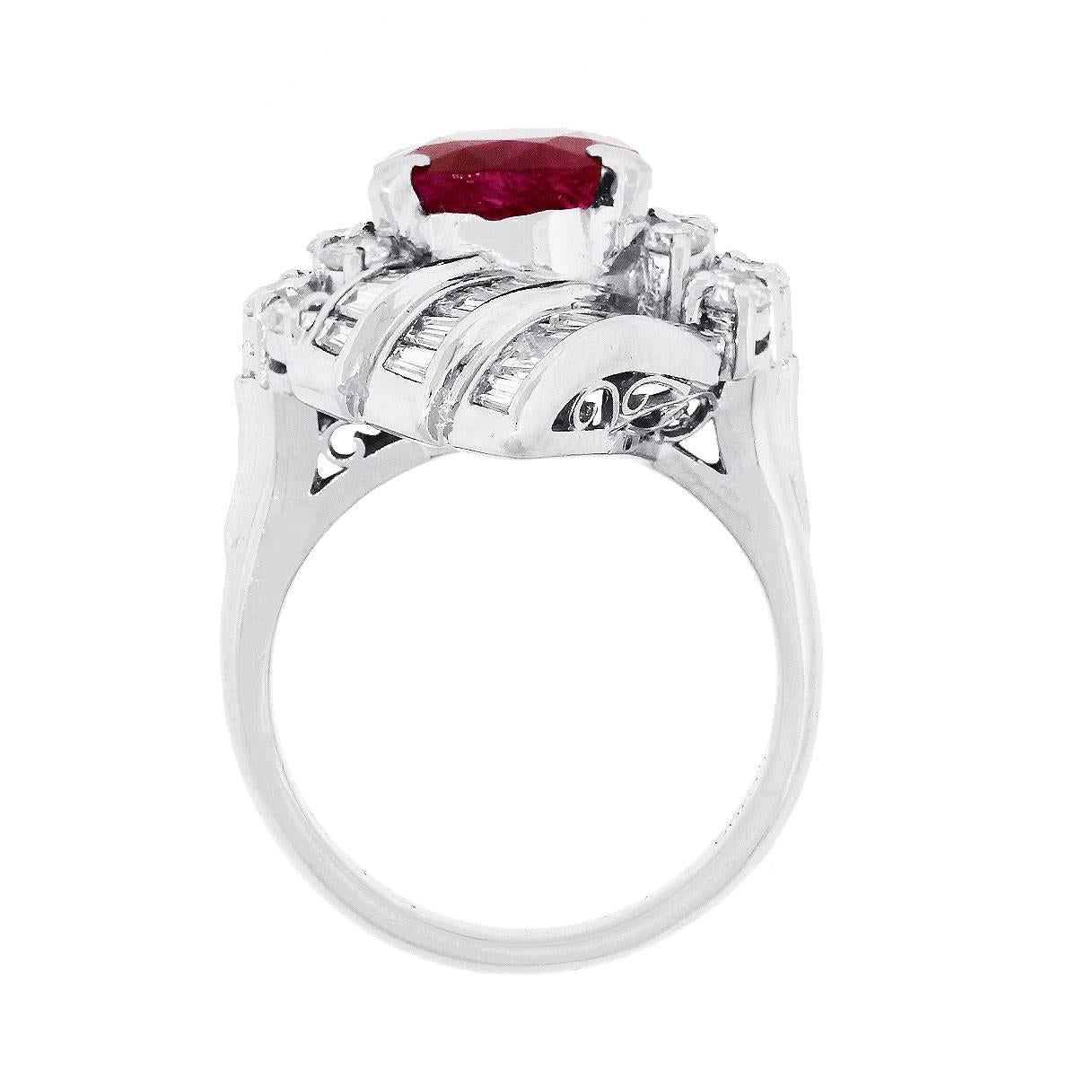 3.97 Carat Cushion Cut Ruby Diamond Cocktail Ring In Excellent Condition For Sale In Boca Raton, FL