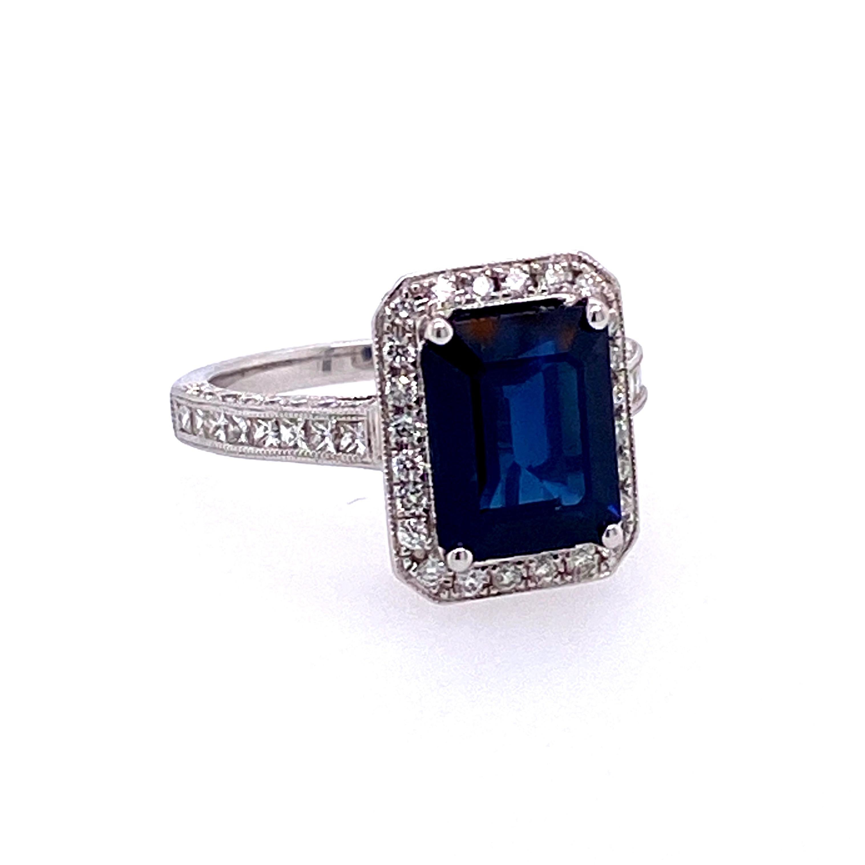 3.97 Carat Emerald Cut Sapphire and Diamond Ring In New Condition For Sale In Great Neck, NY