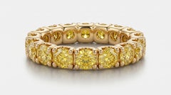 3.97 Carat Fancy Vivid Yellow Diamond Eternity Band Ring in Yellow Gold