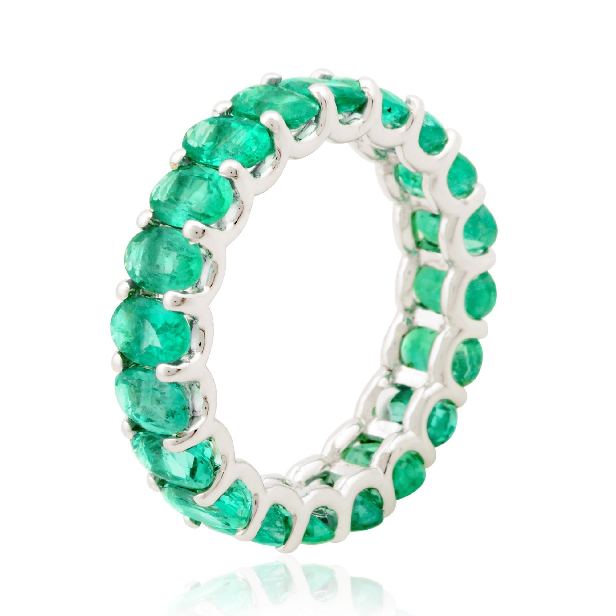 For Sale:  3.97 Carat Oval Natural Emerald Full Eternity Band Ring 14k White Gold Jewelry 5