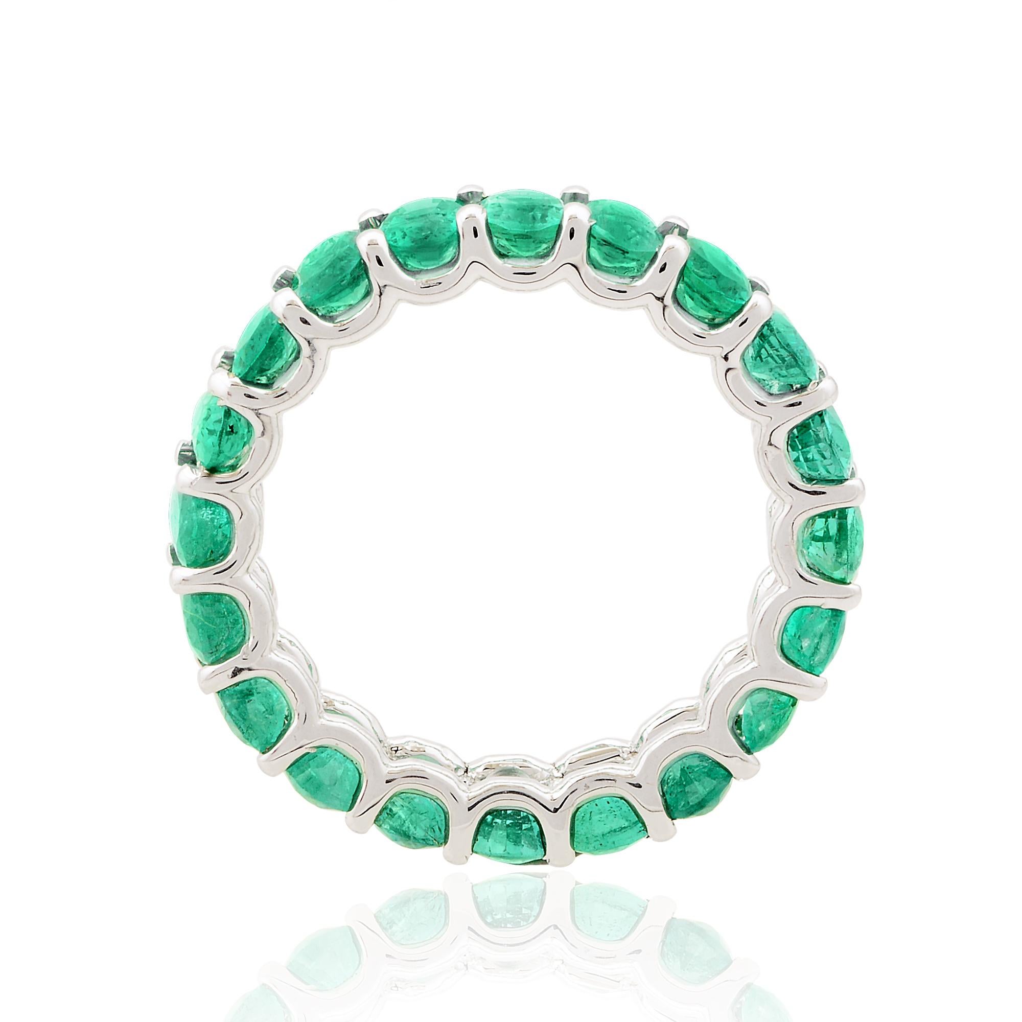 For Sale:  3.97 Carat Oval Natural Emerald Full Eternity Band Ring 14k White Gold Jewelry 2