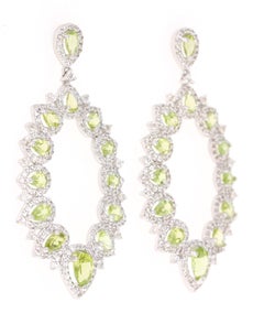 Contemporary 3.97ct Peridot & White Topaz Dangle Earrings in Silver