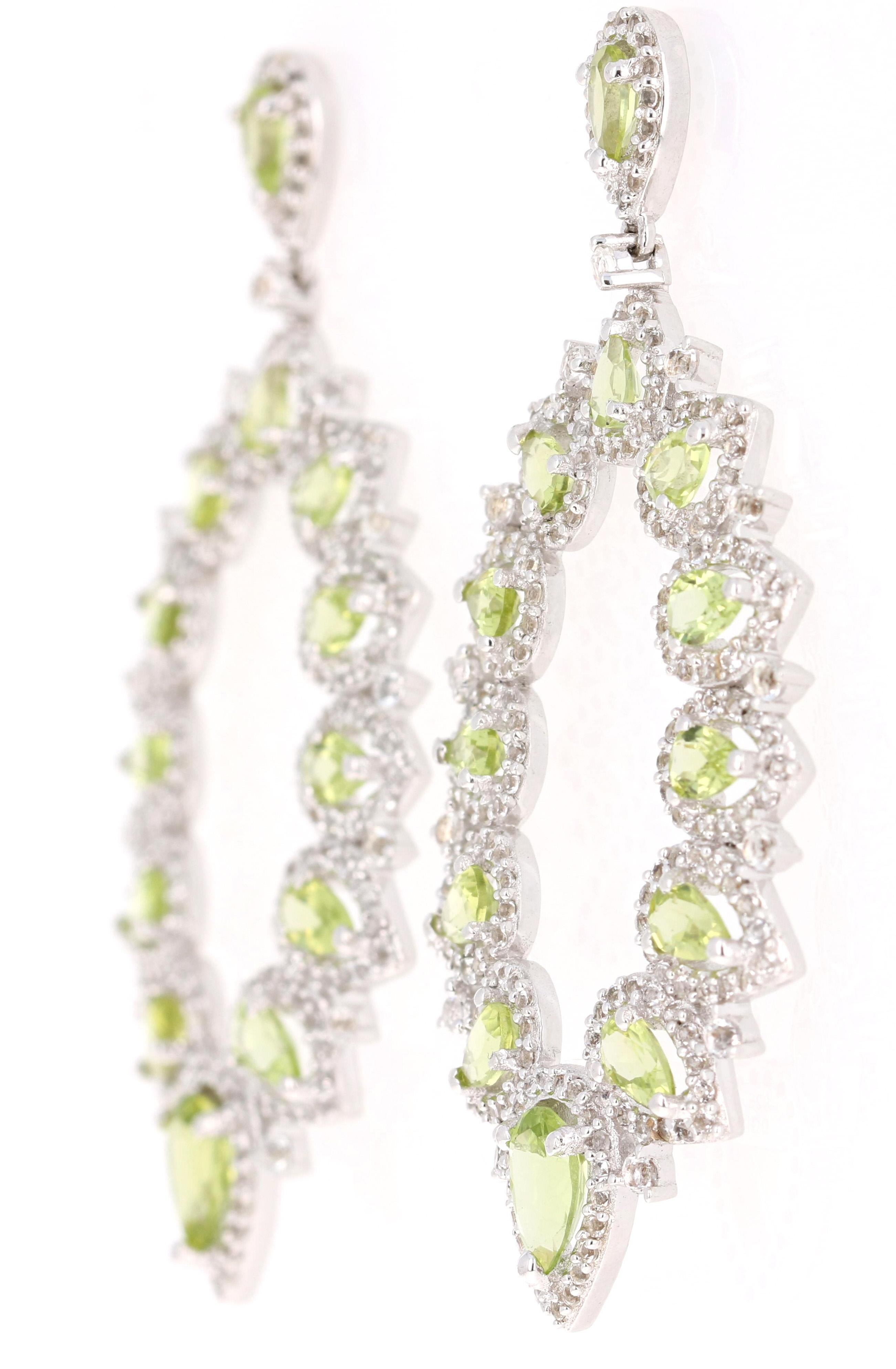 Contemporary 3.97 Carat Peridot White Topaz Silver Earrings For Sale