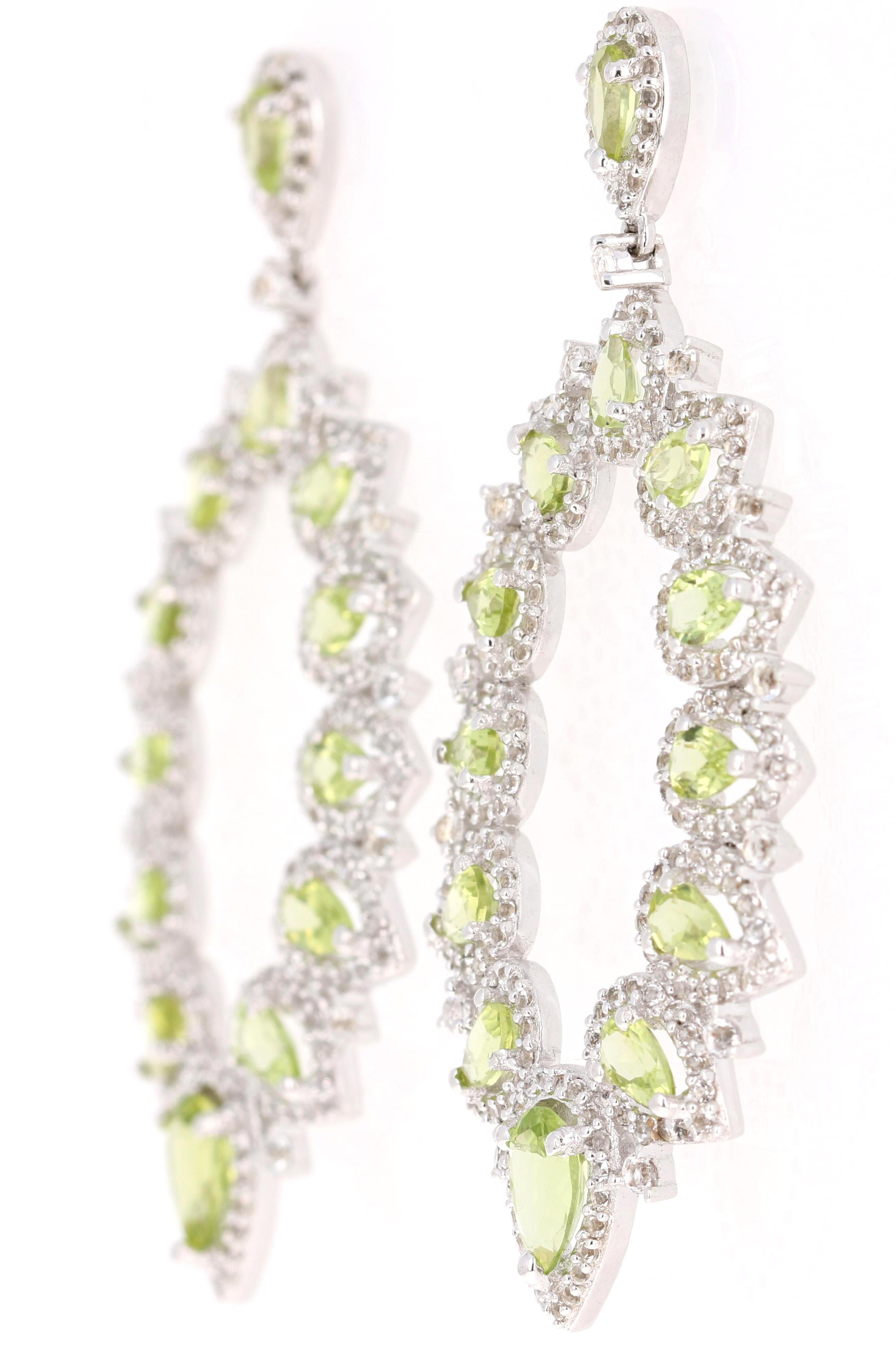 Modern 3.97 Carat Peridot White Topaz Silver Earrings