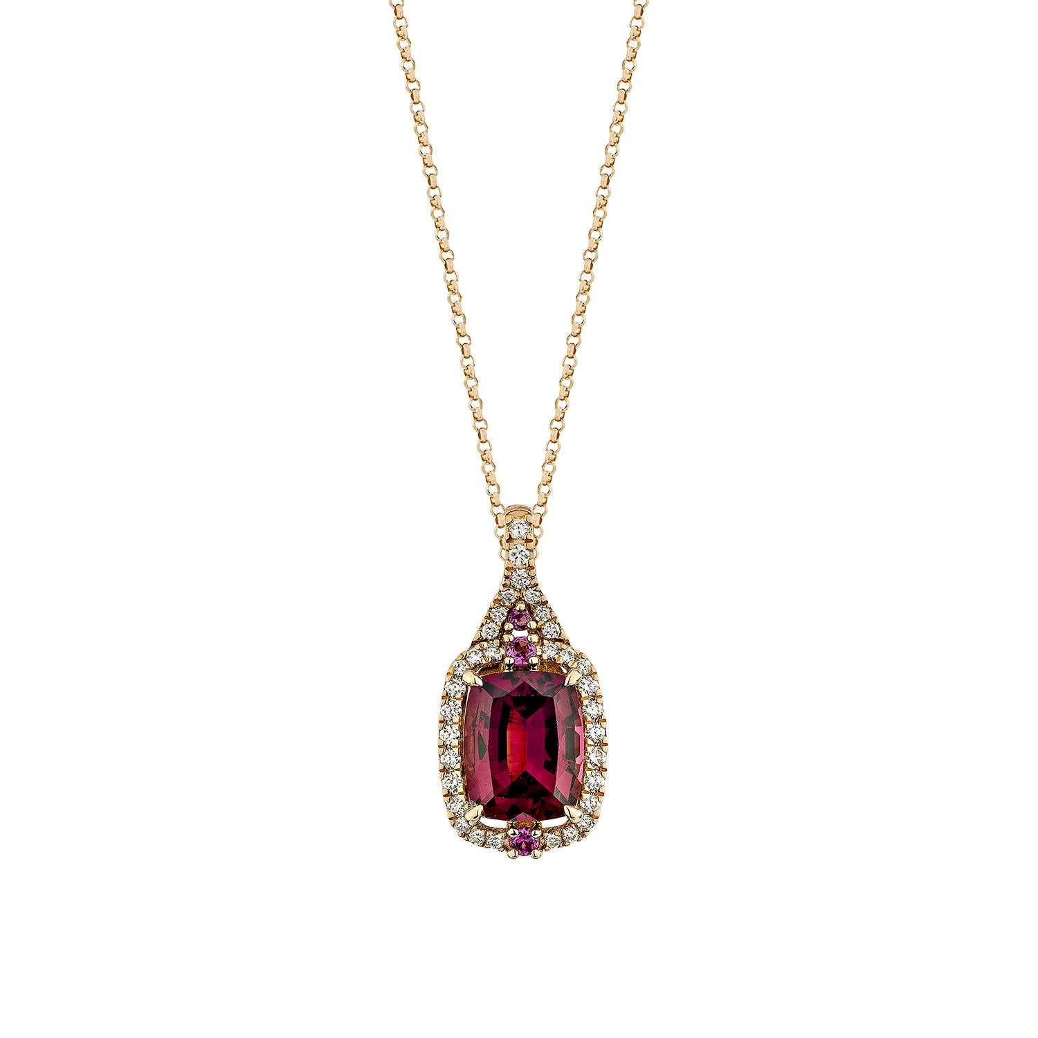 Sunita Nahata 3,97 Karat Rhodolith-Anhänger aus 18KRG mit weißem Diamanten. (Kissenschliff) im Angebot