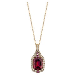 3.97 Carat Rhodolite Pendant in 18Karat Rose Gold with White Diamond.