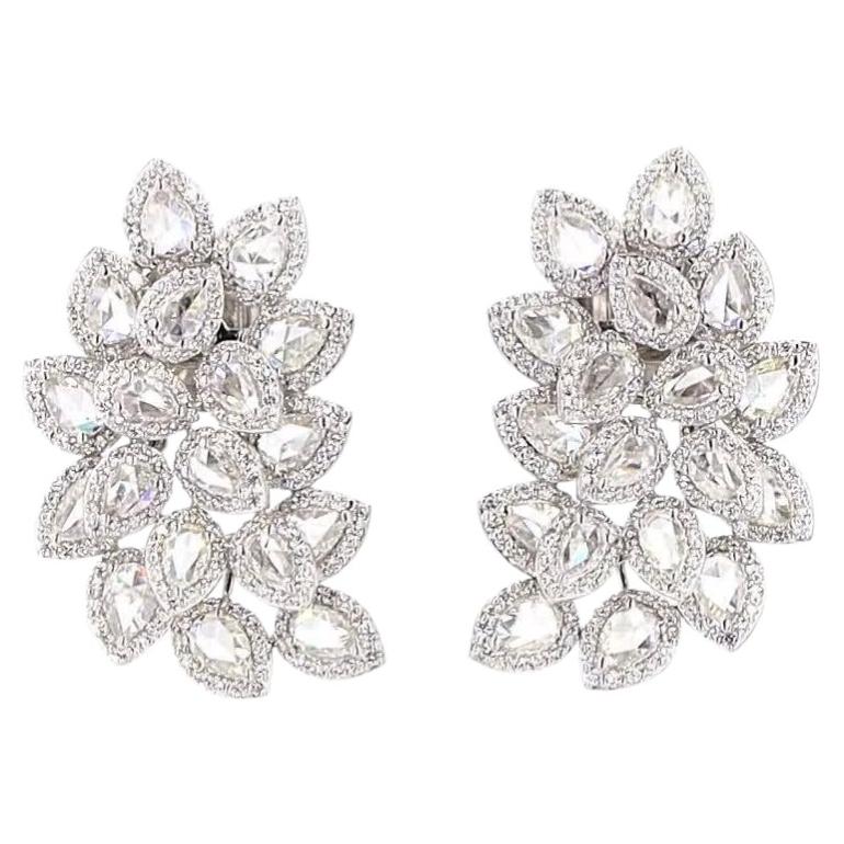 3.97 Carat Rose Cut Diamond Gold Earrings