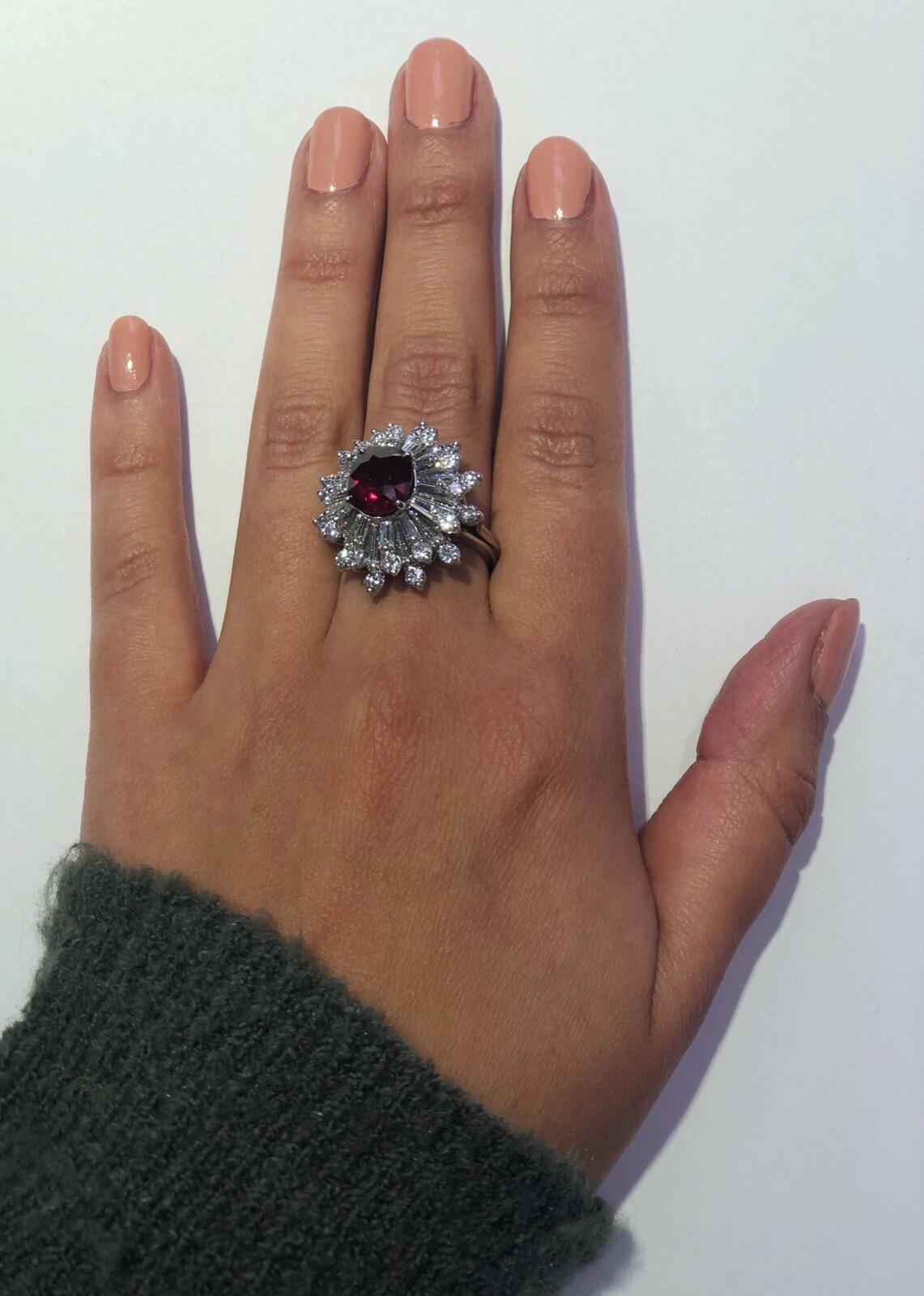 3.97 Carat Ruby Center and Fine Baguette Round Diamonds, GIA Report Included 1