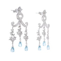 Pendants d'oreilles chandelier en or avec topaze et diamants de 3,97 carats