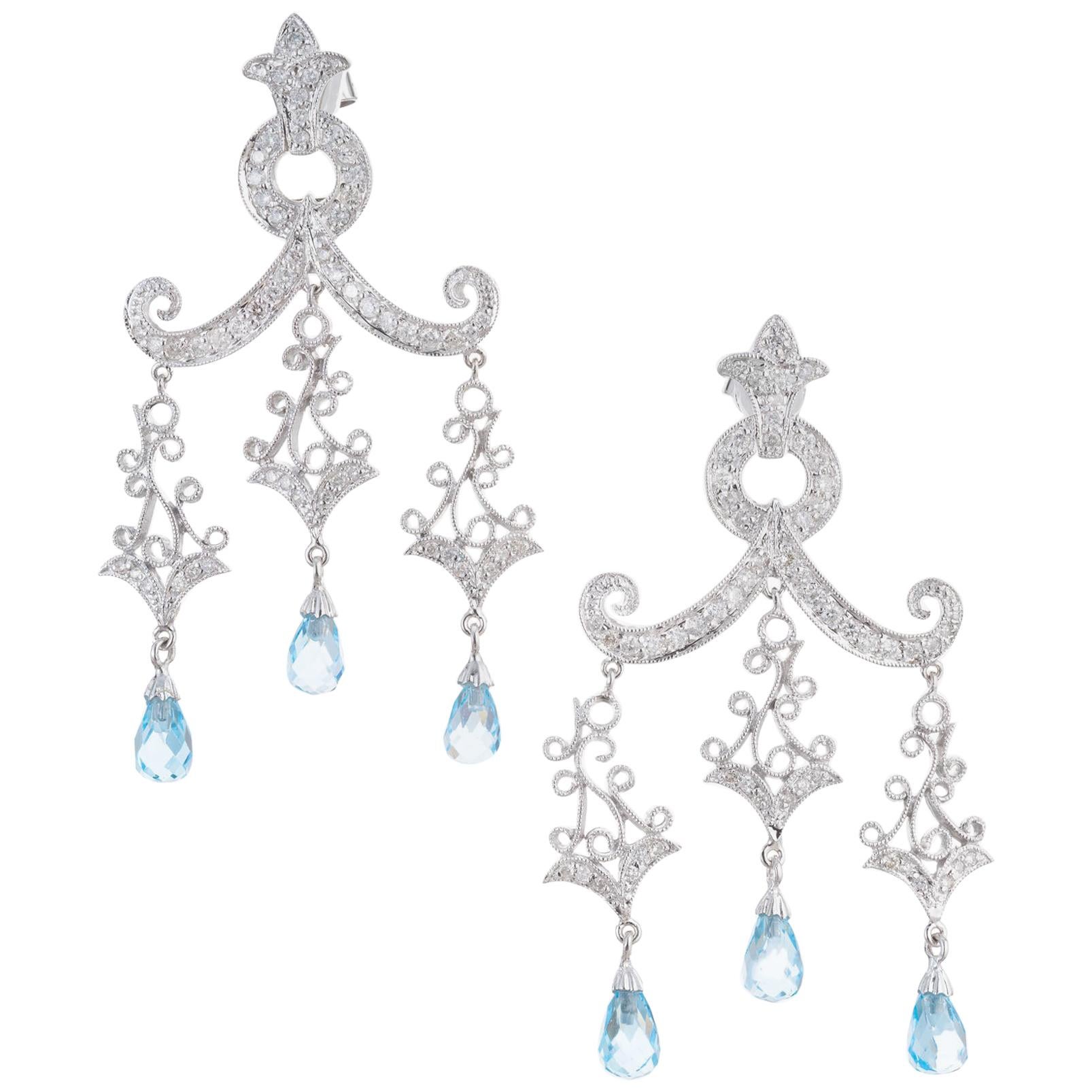 3.97 Carat Topaz Diamond Gold Dangle Chandelier Dangle Earrings For Sale