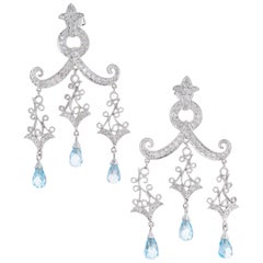 Retro 3.97 Carat Topaz Diamond Gold Dangle Chandelier Dangle Earrings