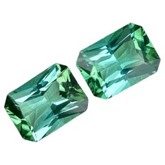 3.97 carats Bluish Green Tourmaline Pair Emerald Cut Natural Afghan Gemstone
