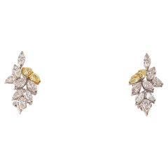 3.97 Cts Fancy White and Yellow Diamond Stud Earrings in 18K Gold