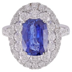 Bague en or blanc 18 carats 3,97 saphirs bleus clairs de grande valeur et diamants