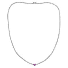 3.97 TCW Collar de Cadena de Diamantes Turmalina Corte Corazón Oro Blanco 14 Kilates