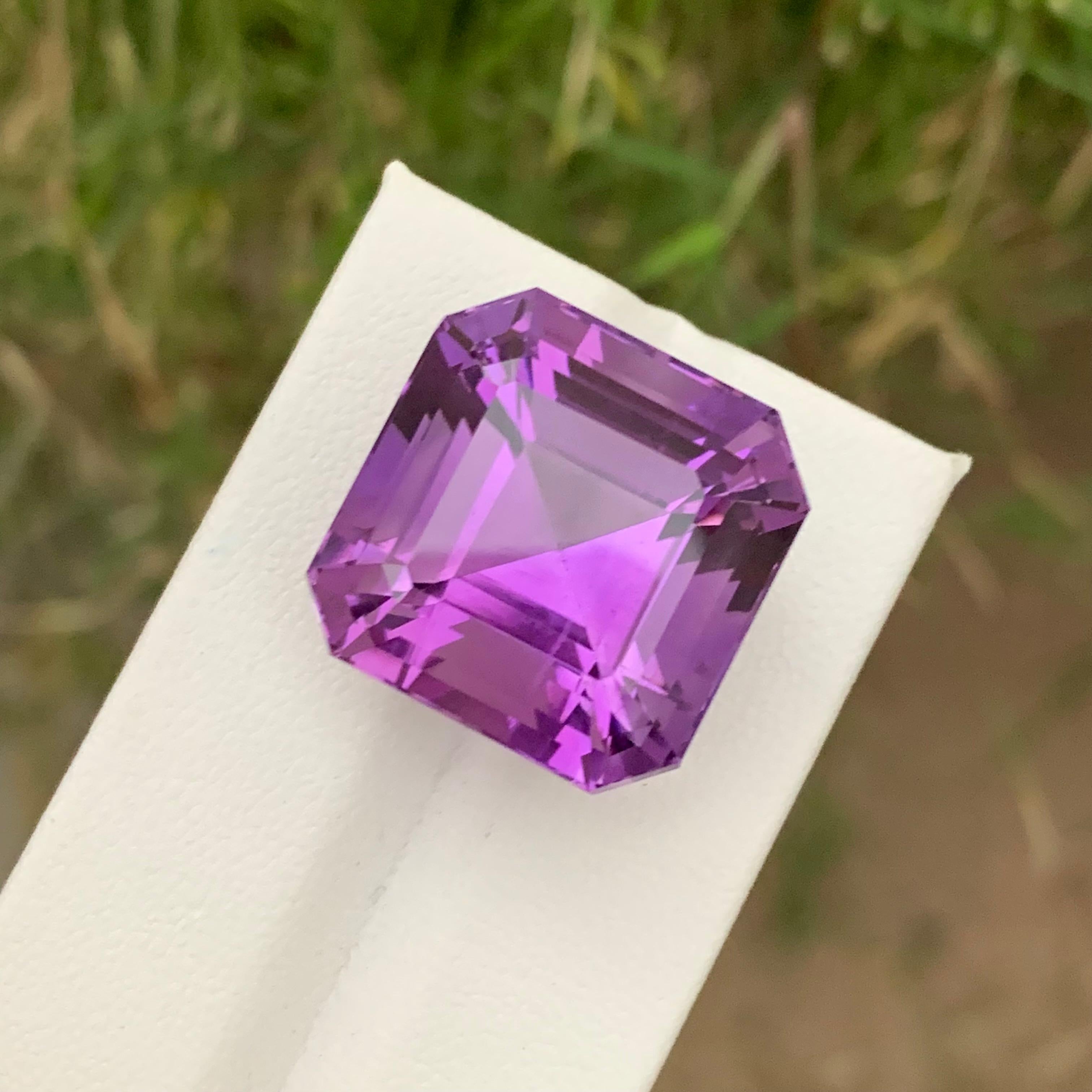 Loose Amethyst 
Weight: 39.70 Carats 
Dimension: 19.1x19.3x16 Mm
Origin: Brazil
Shape: Asscher 
Color: Purple
Treatment: Non
Certificate: On Client Demand
Amethyst is a stunning purple gemstone renowned for its deep, regal hue and spiritual