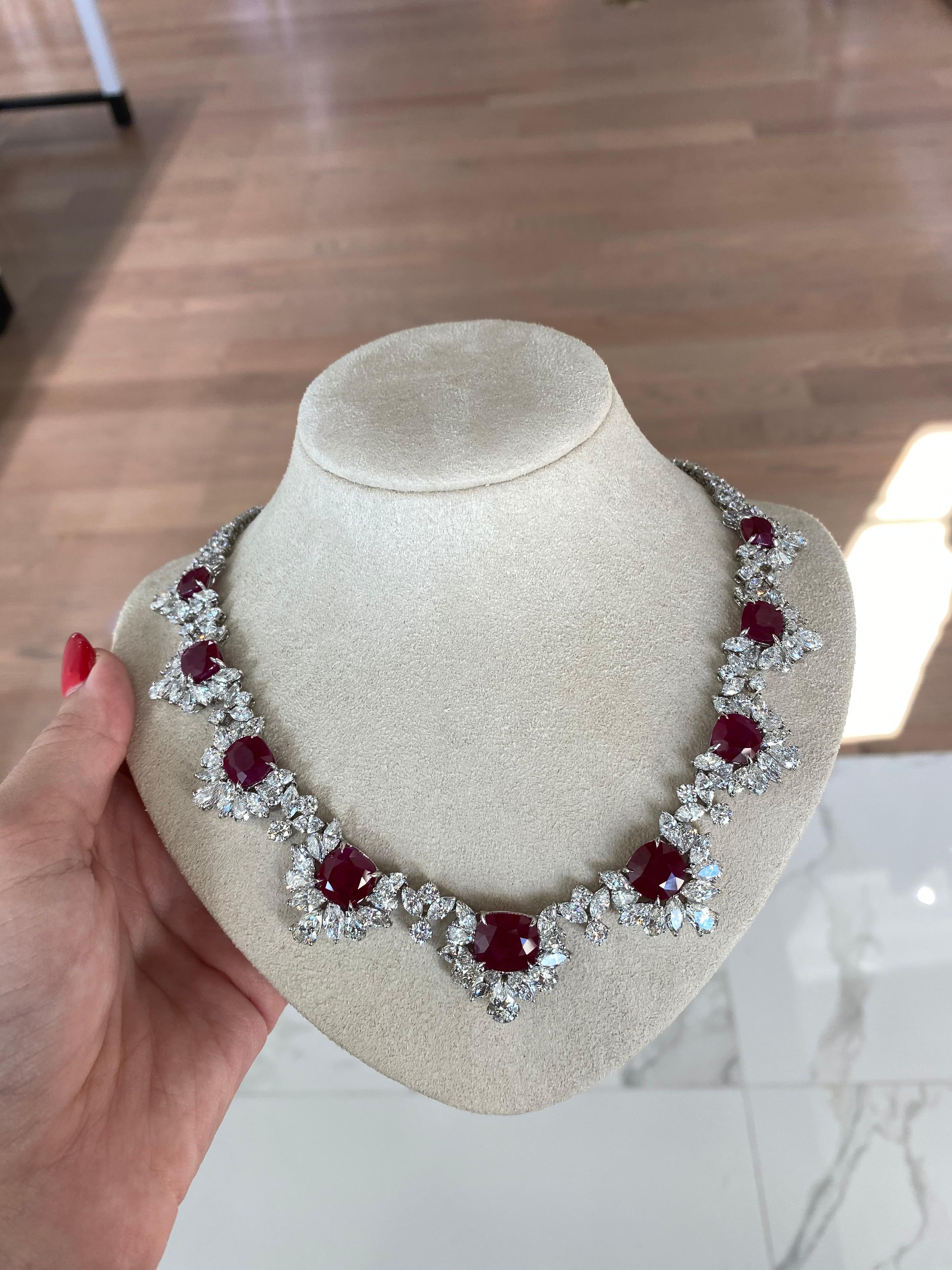 39.74 Carat Burma Ruby and 49.56 Carat Diamond Floral Necklace in Platinum 3