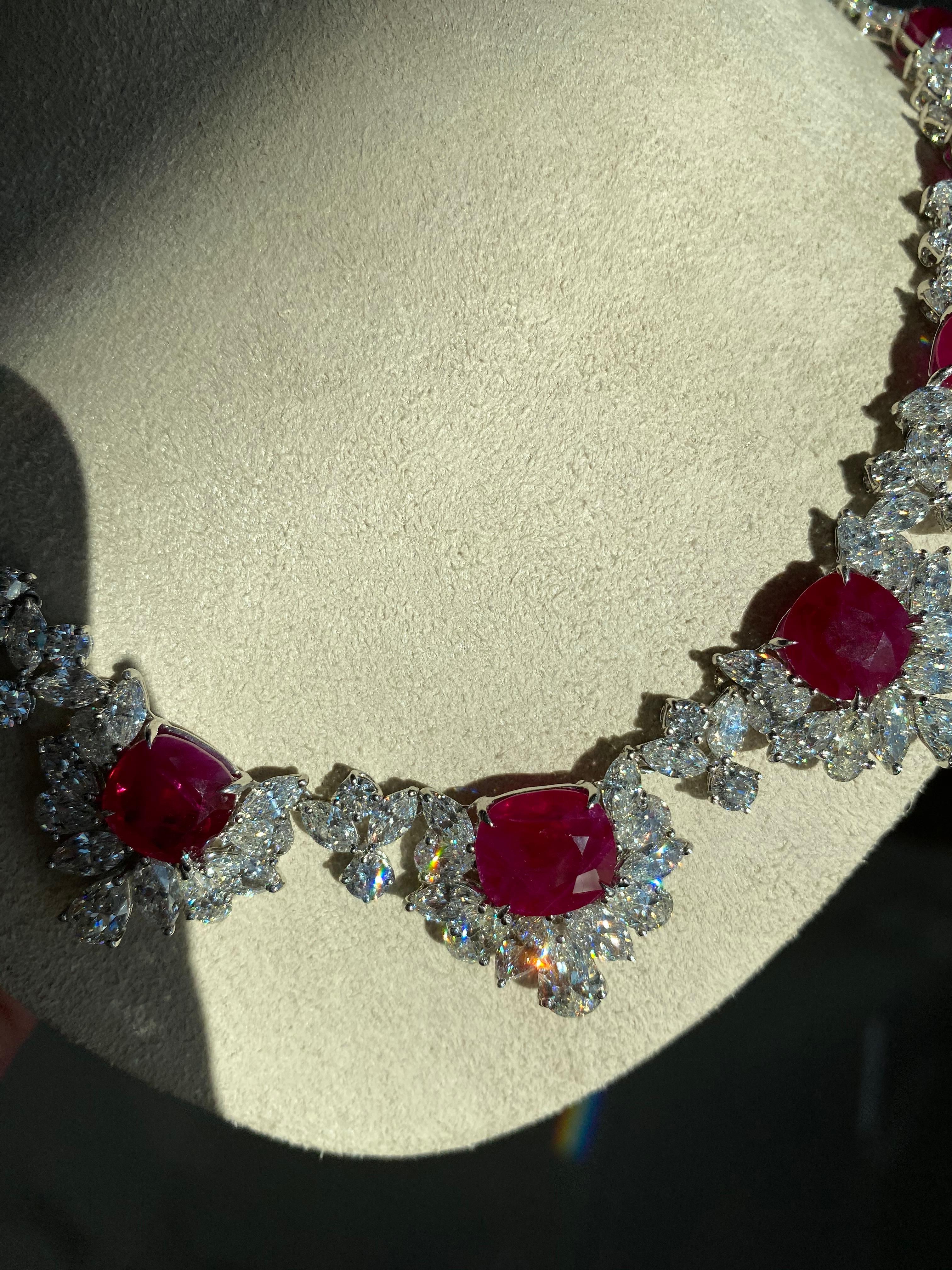 39.74 Carat Burma Ruby and 49.56 Carat Diamond Floral Necklace in Platinum 5