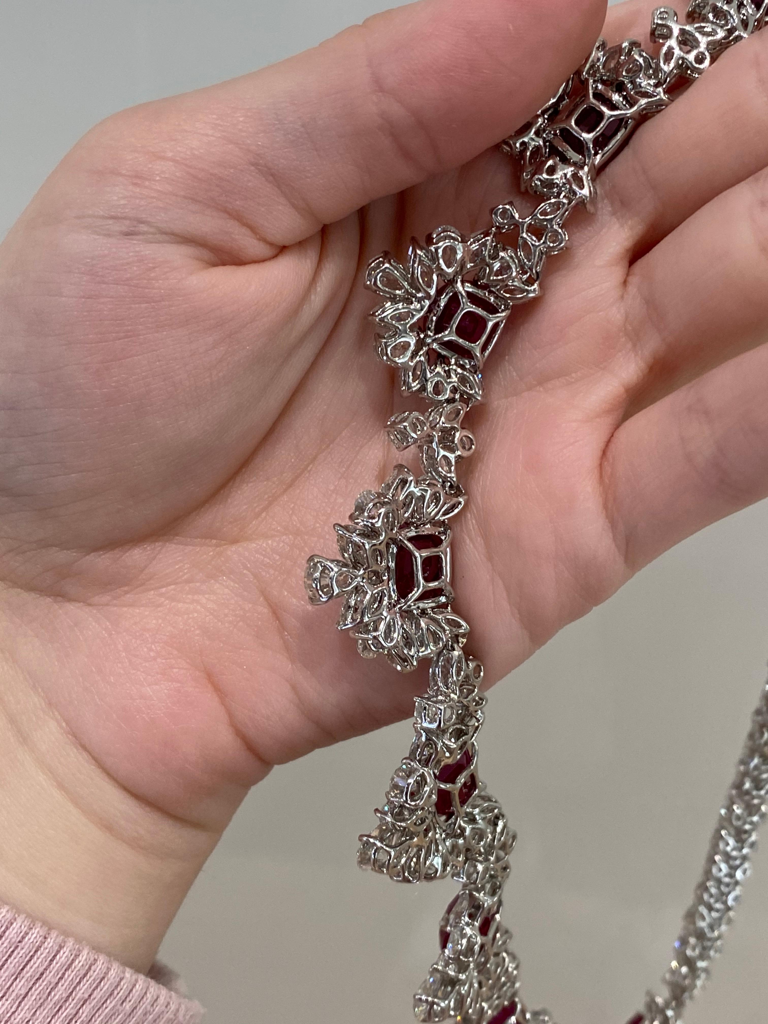 39.74 Carat Burma Ruby and 49.56 Carat Diamond Floral Necklace in Platinum 1