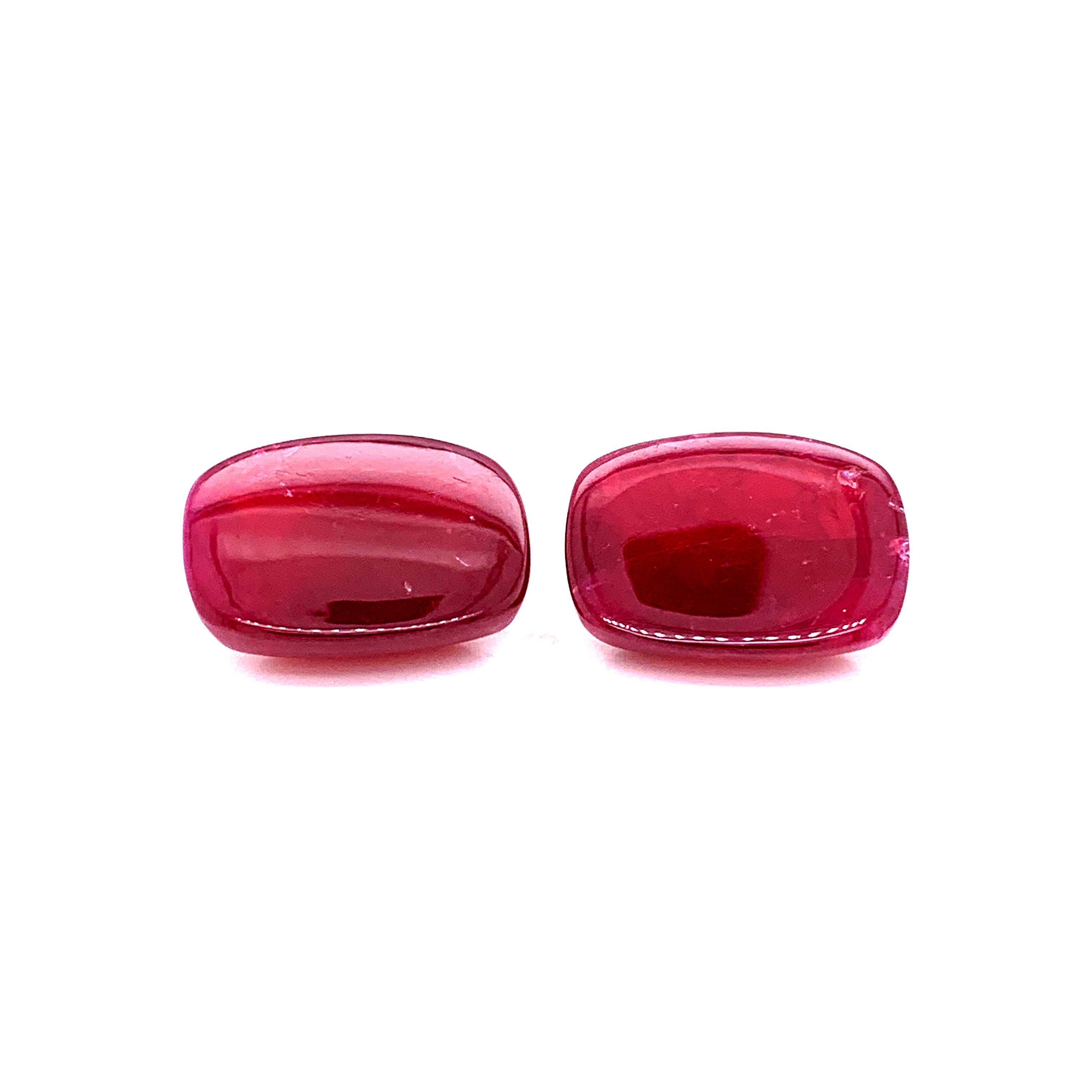 39,75 Karat No Heat Vivid Red Ruby Sugarloaf Paar (Kegel-Cabochon)