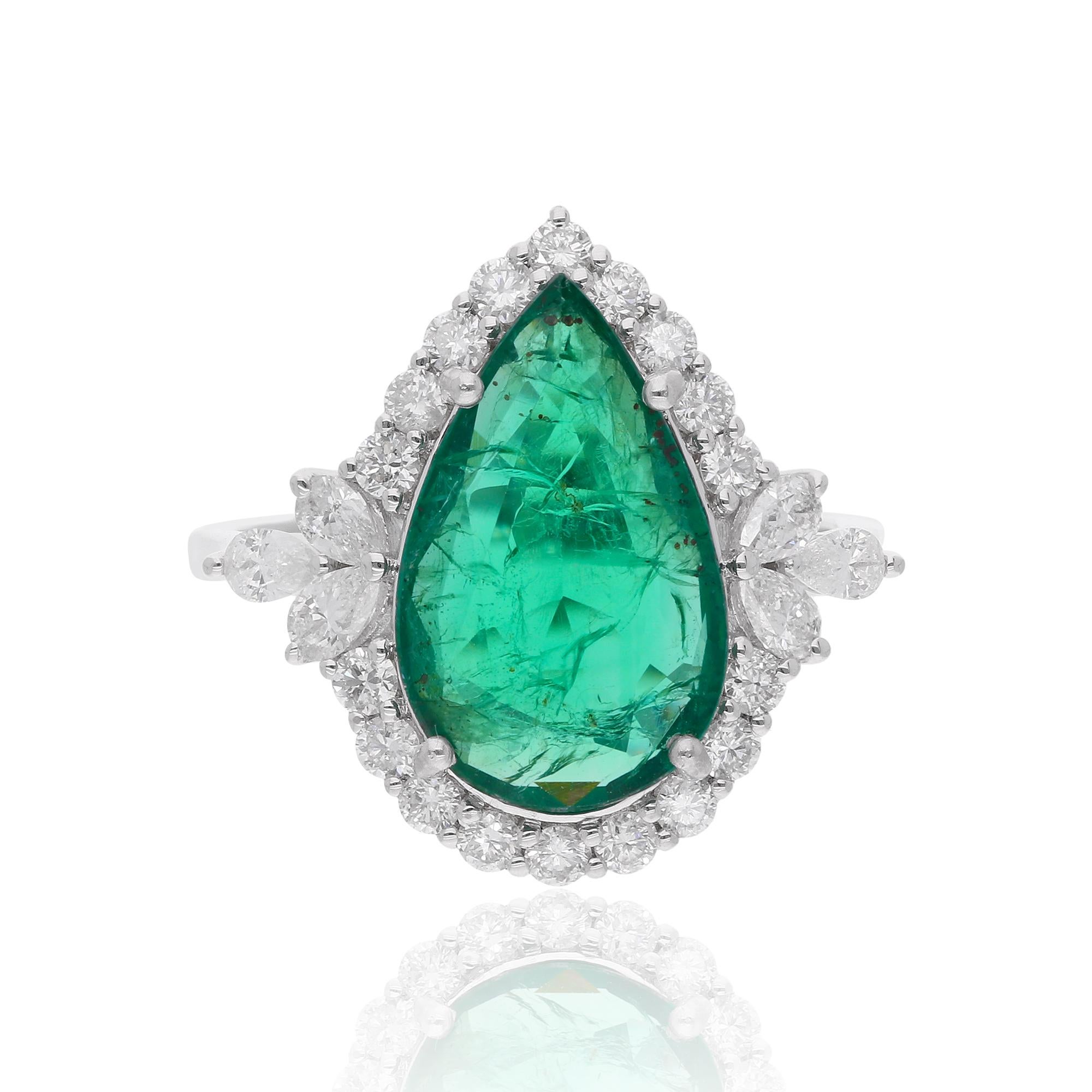 Im Angebot: 3.97Ct Natürlicher Sambischer Smaragd Diamant Halo Cocktail Ring 18 Karat Weißgold () 6