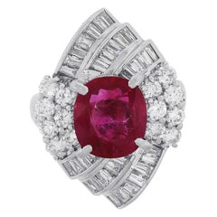 3.97ctw Cushion Cut Ruby Diamond Platinum Cocktail Ring