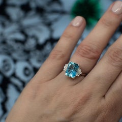 3.98 Carat Aquamarine Emerald Cut Diamond Three-Stone Ring Natalie Barney