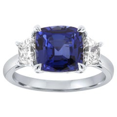 3,98 Karat Asscher-Schliff Lab Grown Blue Color Trapez Lab Grown Diamantring
