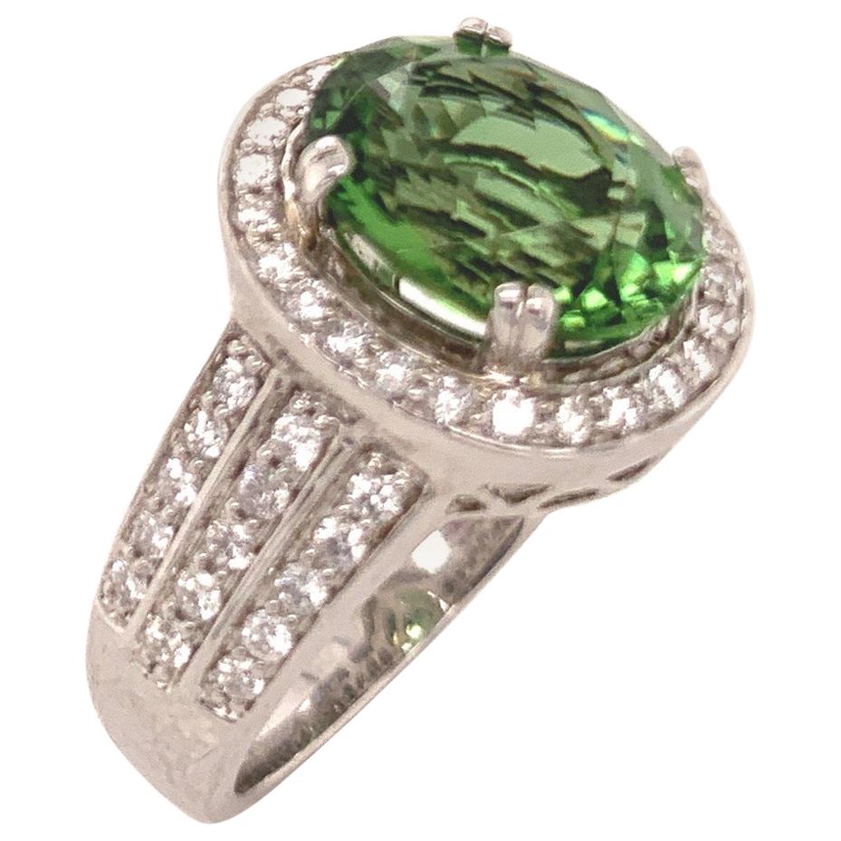 3.98 Carat Chrome Tourmaline and Diamond Gold Ring For Sale