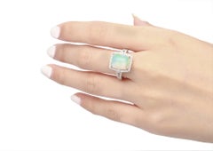 3.98 Carat Cushion cab Ethiopian Opal Diamond accents 14KW Gold Wedding Ring.