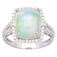 Bague de mariage en or 14KW avec opale éthiopienne coussin de 3,98 carats et diamants accentués.