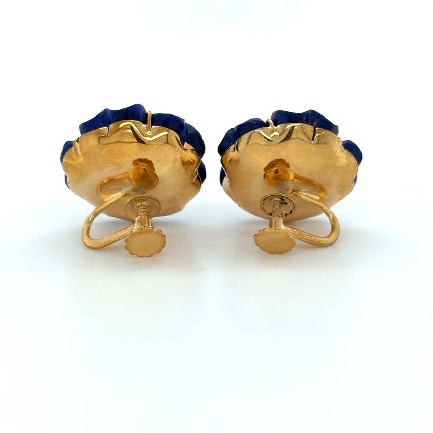 3.98 Carat Fancy Yellow Diamond and Lapis Lazuli Flower Earrings In Excellent Condition For Sale In Chicago, IL