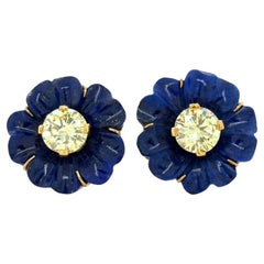 Pendientes Flor de Lapislázuli y Diamante Amarillo Fancy de 3,98 quilates