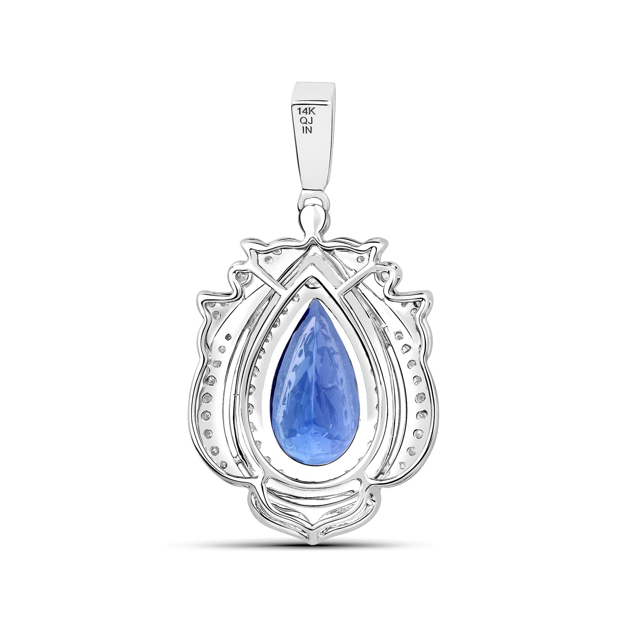 Contemporary 3.98 Carat Genuine Tanzanite and White Diamond 14 Karat White Gold Pendant