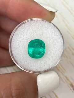 3.98 Carat Medium Green Colombian Emerald - Elongated Cushion Cut Gem