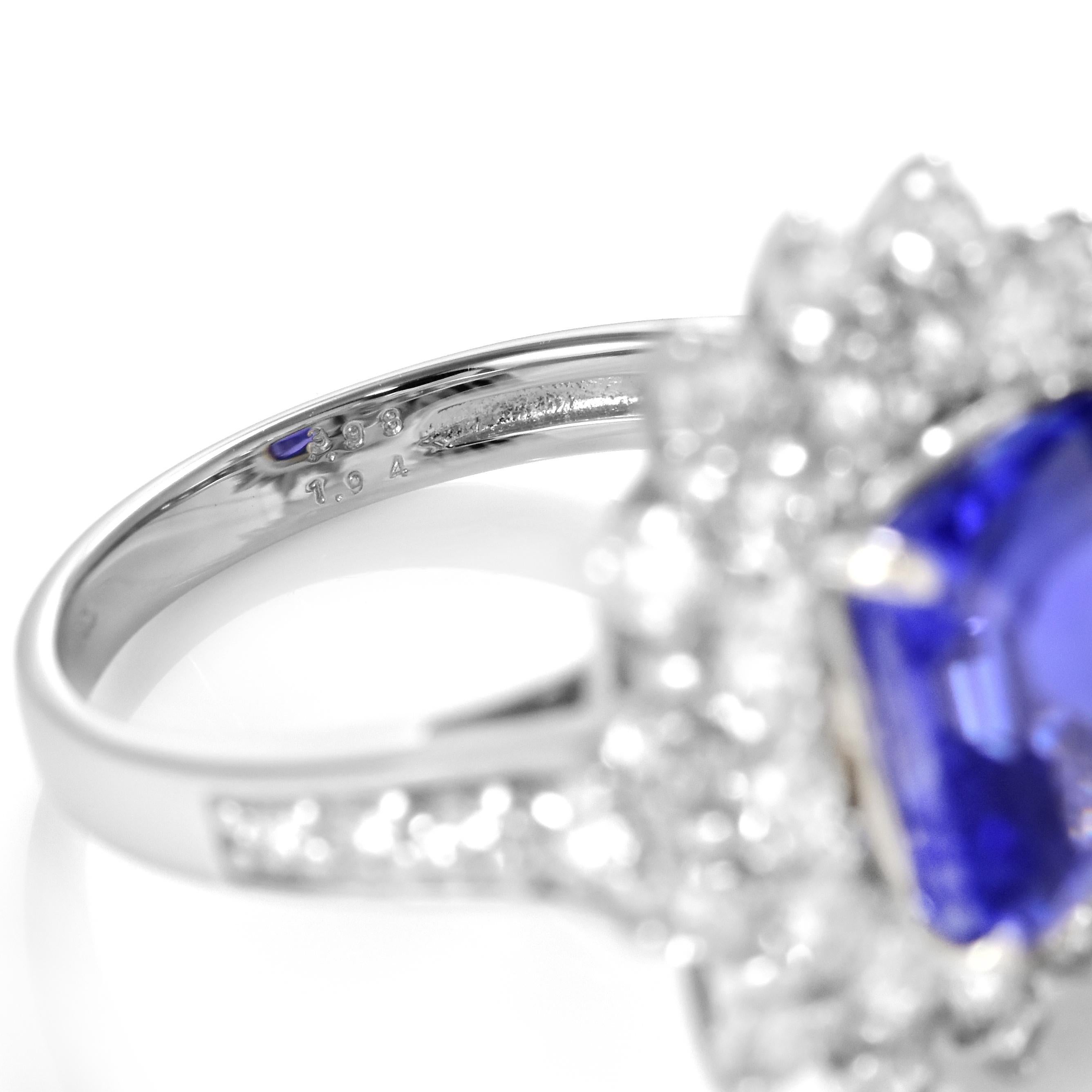 3.98 Carat Natural 'AAA' Tanzanite and Diamond Ring Made in Platinum For Sale 4