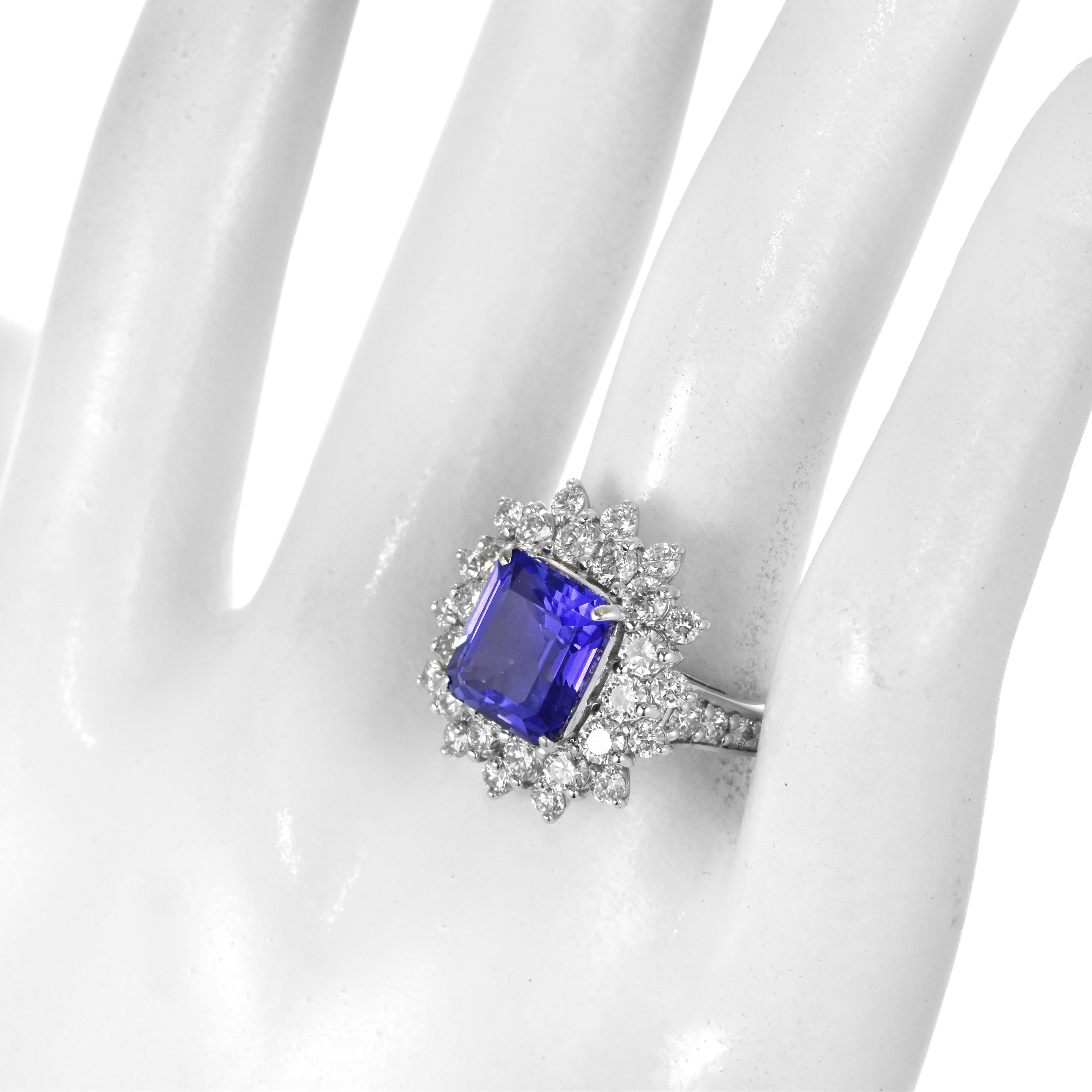 3.98 Carat Natural 'AAA' Tanzanite and Diamond Ring Made in Platinum For Sale 6